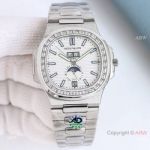 TW Factory V2 Copy Patek Philippe MOON Nautilus White Dial Watch with Baguettes